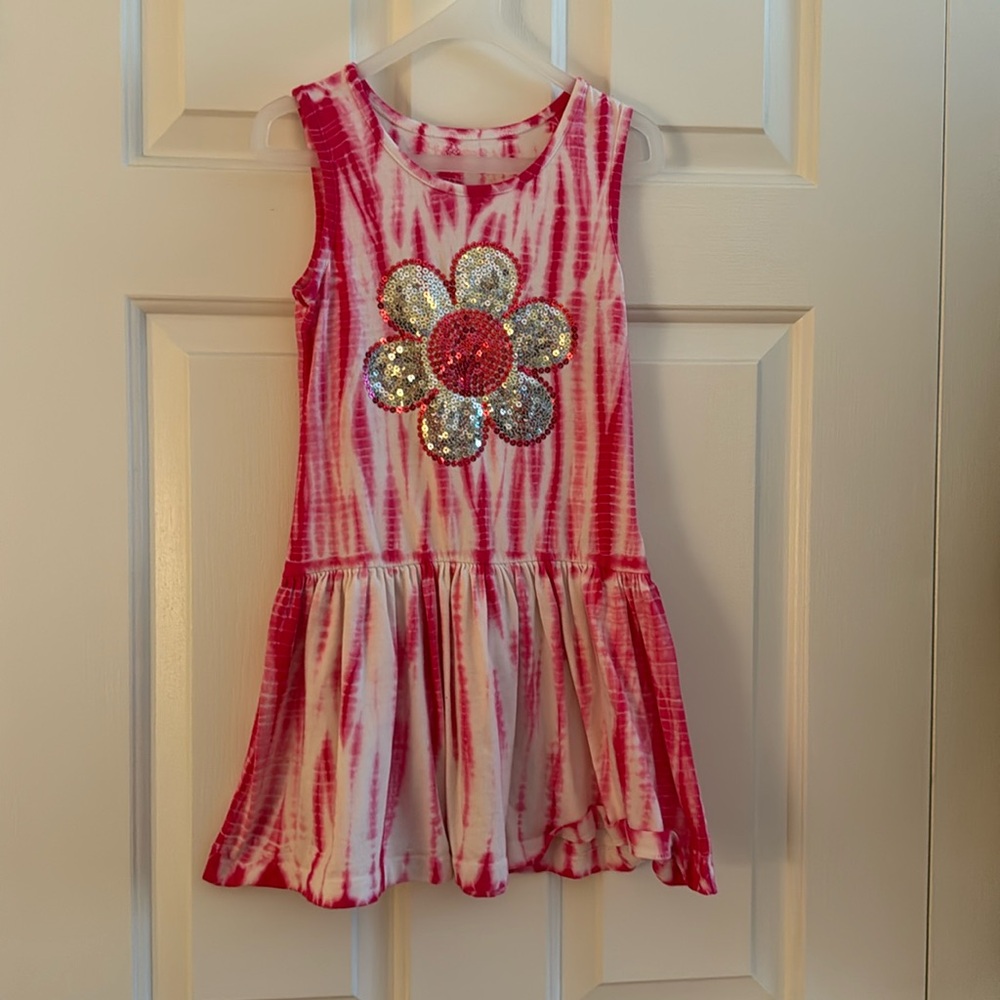 Flapdoodles Girls Pink and White Tie Dye dress with Sequins Appliqué